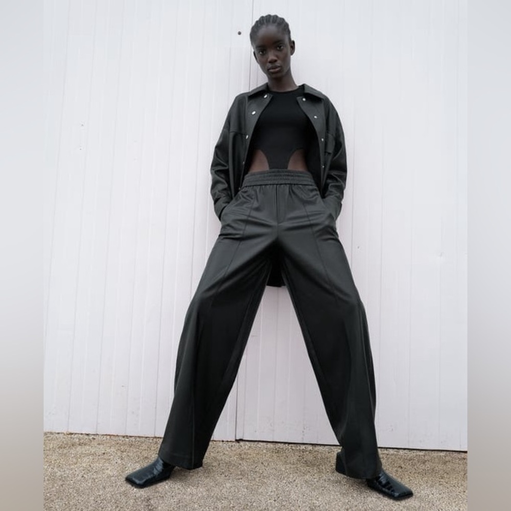 ZARA FAUX LEATHER WIDE LEG PANTS